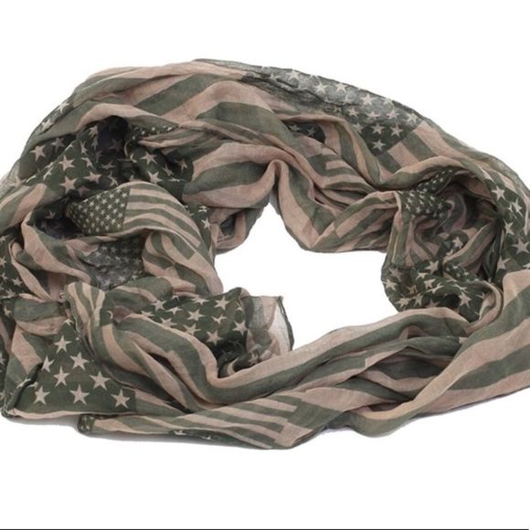 New Unisex OD Green & Tan American Flag Semi Sheer Light Weight Infinity Scarf - Picture 3 of 9